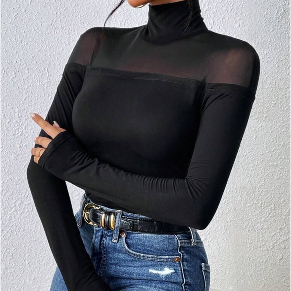 Privé Contrast Mesh High Neck Tee - Picture 4 of 6